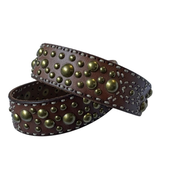 Vintage BETSEY JOHNSON Brown Genuine Leather Floral Buckle Studded Belt Size M main image 5